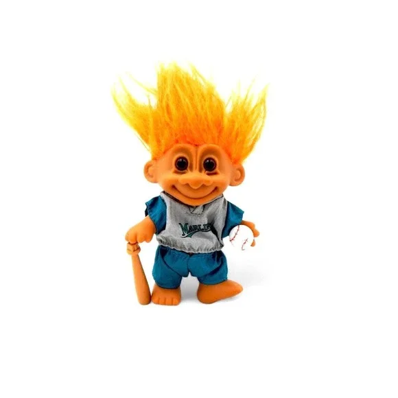 Vtg Russ Berrie Baseball Troll Doll Florida Marlins MLB with Bat & Ball 1990s - Picture 1 of 10